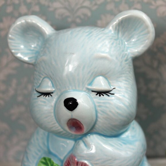 Vintage Ceramic "Piggy Bank" Blue Teddy Bear: Made in Taiwan Nursery Decor - Picture 4 of 8